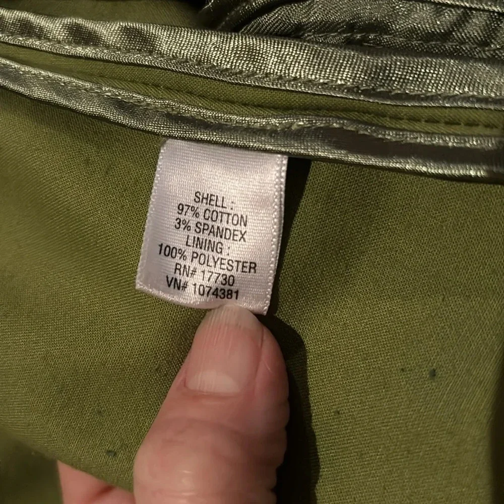 Mossimo Women's Short Trench Coat Green Snap Big Button size Medium - Picture 3 of 10